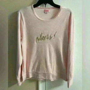 Kate spade crewneck “cheers”velvet baby pink long sleeves Medium